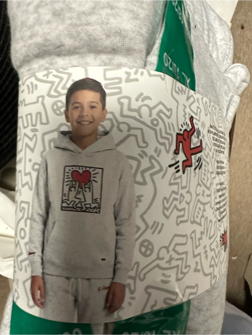 Kids Gray Hoodie with Red Heart Graphic